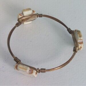 Wire Wrapped Magnesite Silver Tone Bangle Bracelet